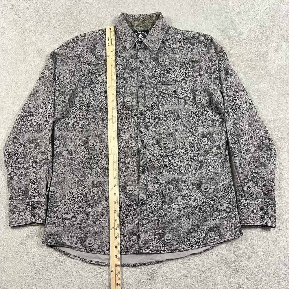 Rock Roll N Soul Pearl Snap Shirt Mens Large Floral Western Long Sleeve